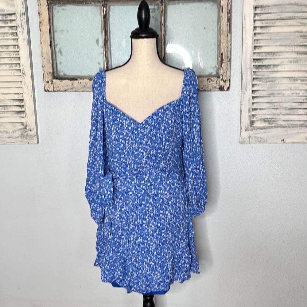 B. Darlin Womens Mini Dress Ditsy Floral Print Long Sleeve Blue Size 15/16 NWT